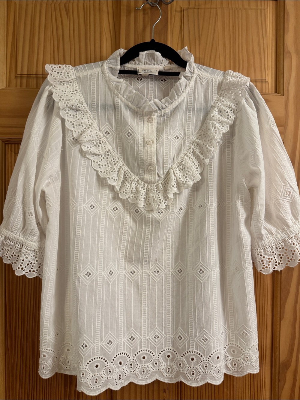 Fat Face White Eyelet Ruffle Cotton Blouse